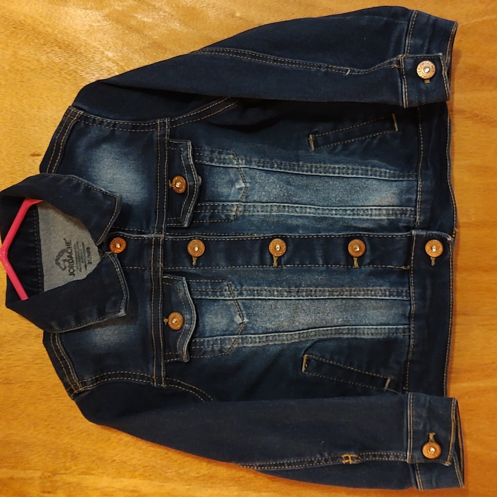 Jordache Toddler Girls Stretch Jean Jacket Faded-Look Dark Denim Snap Front 3T